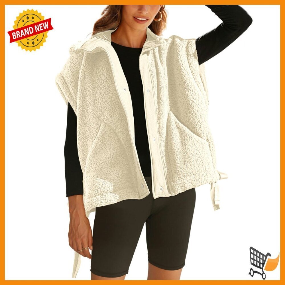 Oversized Fleece Vest Sherpa Gilet with Pockets Button Down